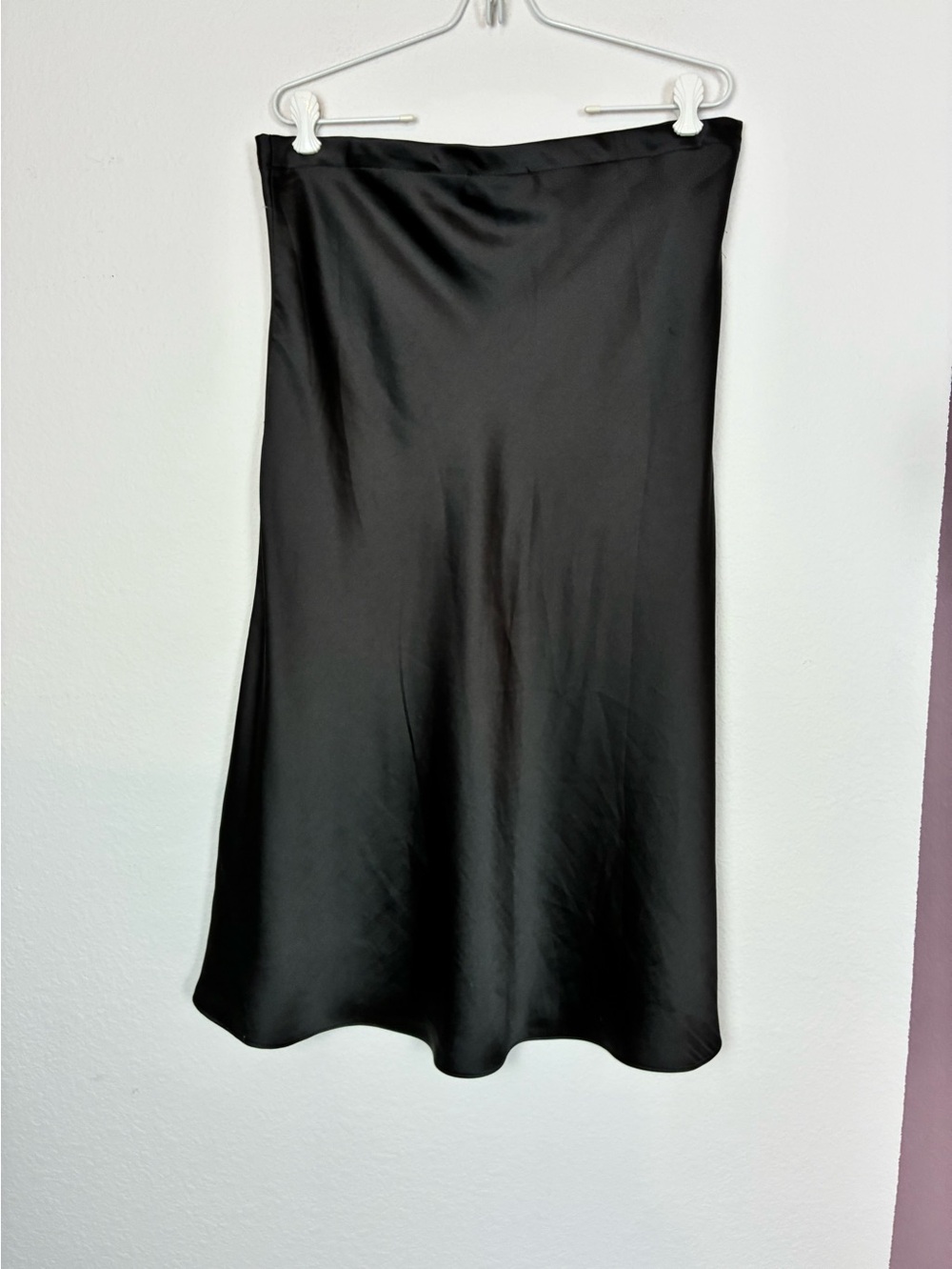 Rachel Zoe Black Satin A-Line Longer Midi Skirt